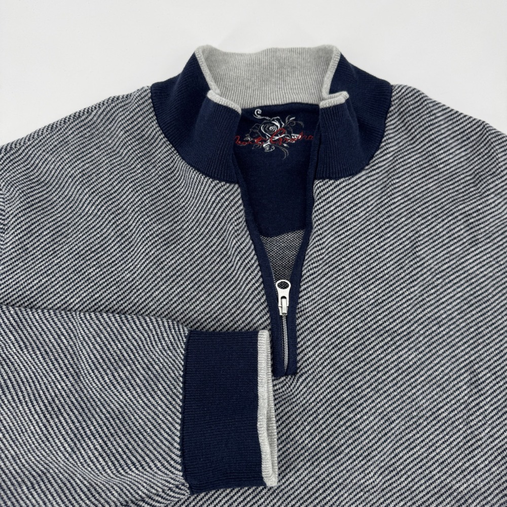 Robert Graham Mens 3XL Classic Fit Cotton Cashmere 1/4 Zip Pullover Sweater Blue